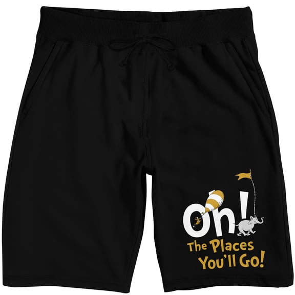 Oh The Places You'll Go Balloon & Elephant Title Text Adult Black Sleep Pajama Pants-Small