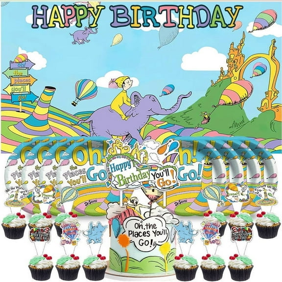 Oh The Places You'll Go Plates Birthday Supplies Decorations Decor Backdrop Banner Cake Topper Fans