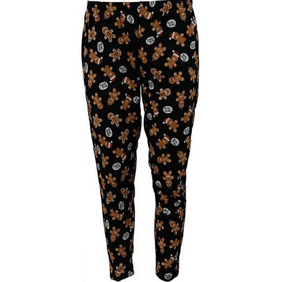 Oh What Fun Christmas Holiday Leggings - Gingerbread Men Black - Large