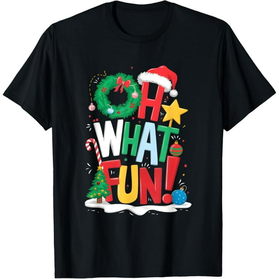 Oh What Fun Christmas T-Shirt With Wreath And Tree T-Shirt