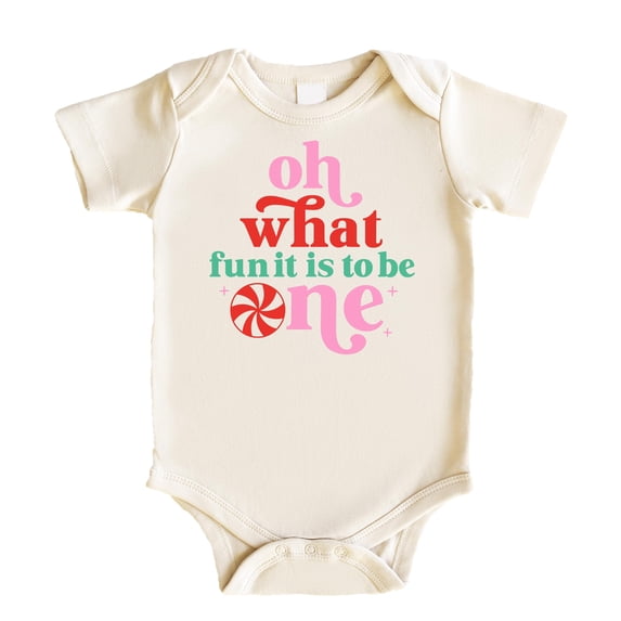 Oh What Fun It Is To Be One Baby Bodysuit for Girls Christmas Birthday Outfit Natural Bodysuit 12 Months