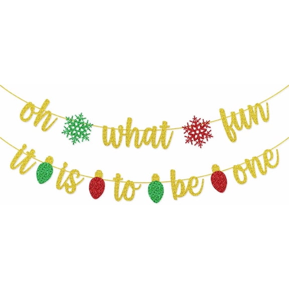 Oh What Fun It Is To Be One Banner Pre-strung for Christmas First 1st Birthday Party Supplies Decorations