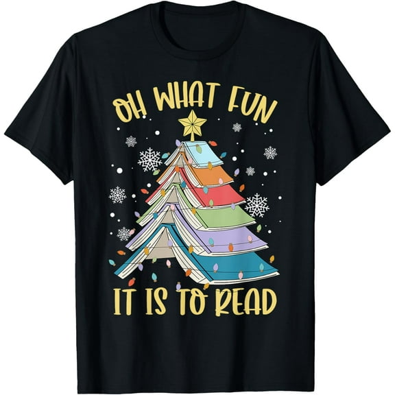 Oh What Fun It Is To Read Book Christmas Tree Lights Apparel T-Shirt