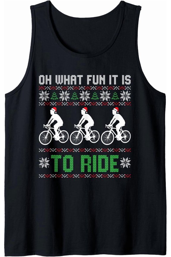 Oh What Fun It Is To Ride Christmas Bicycle Cycling X-Mas Pj Tank Top Size S-3XL