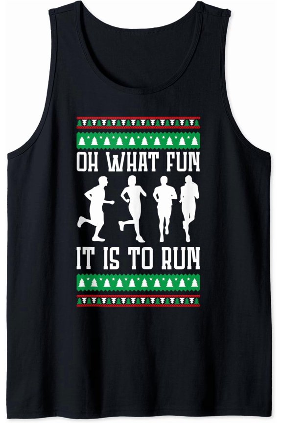 Oh What Fun It Is To Run Christmas Running Ugly X-Mas Runner Tank Top Size S-3XL