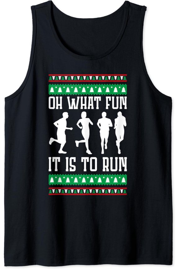 Oh What Fun It Is To Run Christmas Running Ugly X-Mas Runner Tank Top Size S-3XL