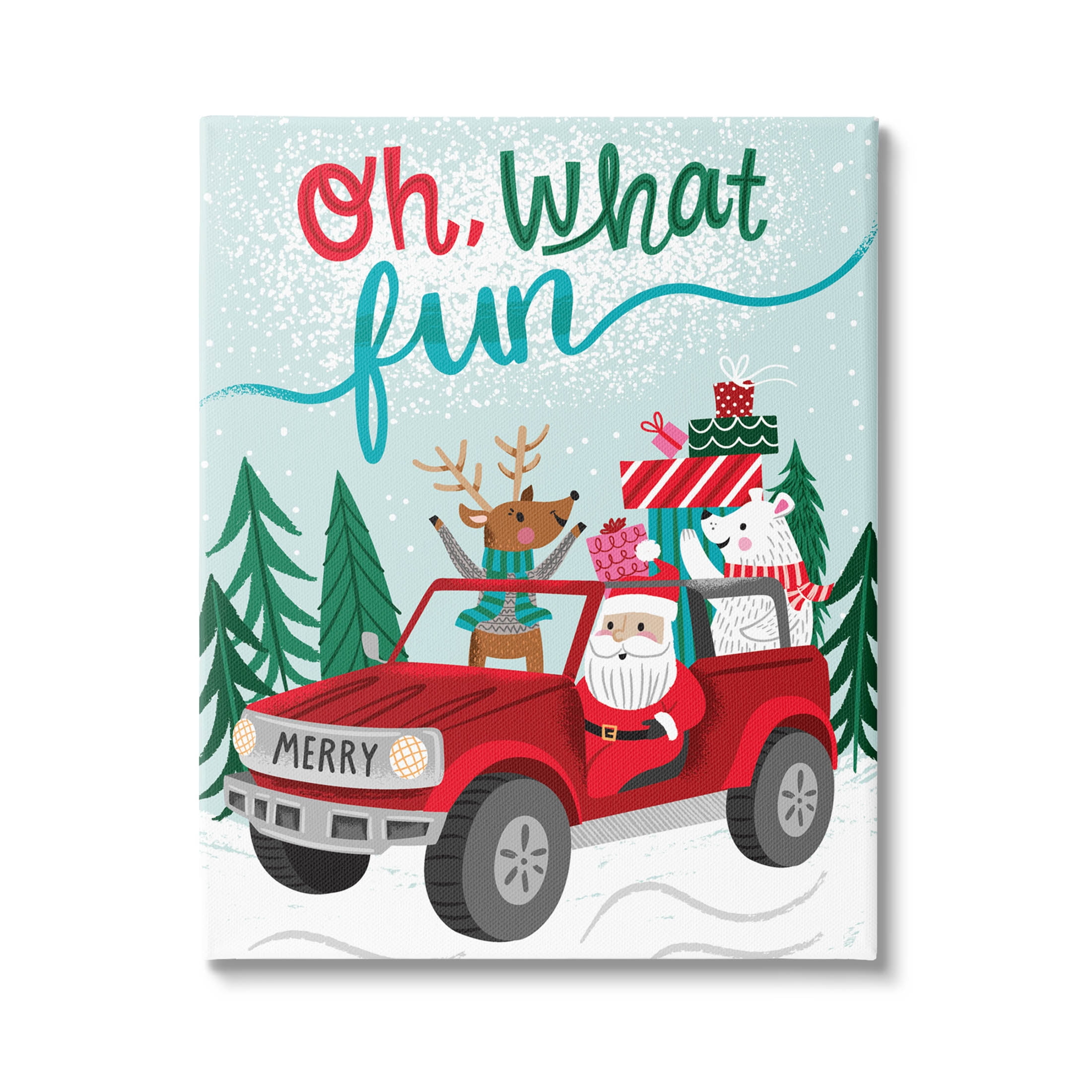 Oh What Fun Santa Driving Gifts Holiday Graphic Art Gallery Wrapped Canvas Print Wall Art