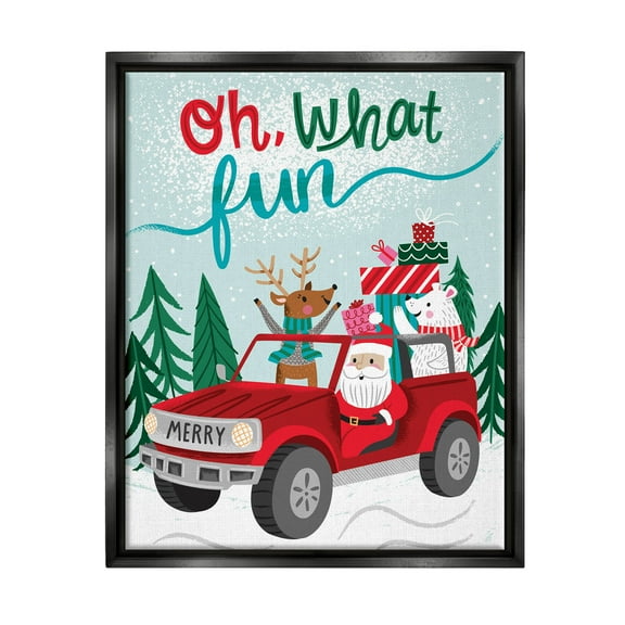 Oh What Fun Santa Driving Gifts Holiday Graphic Art Jet Black Framed Art Print Wall Art