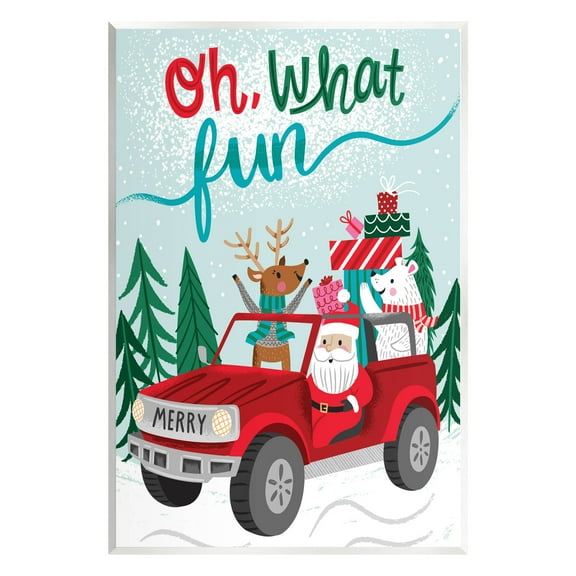 Oh What Fun Santa Driving Gifts Holiday Graphic Art Unframed Art Print Wall Art