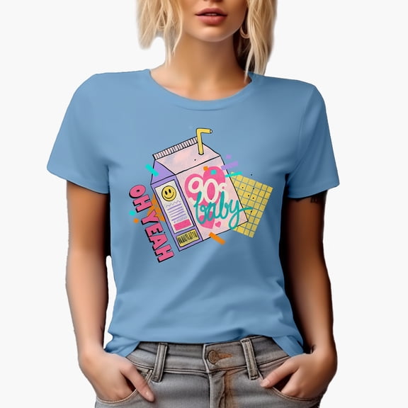 Oh Yeah, 90s Baby Retro Juice Pack Art Merch Gift, Baby Blue T-Shirt, 2XL