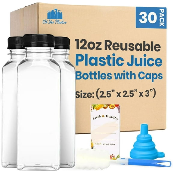 Oh Yes Plastics 12oz Reusable Empty Plastic Water Bottles with Caps