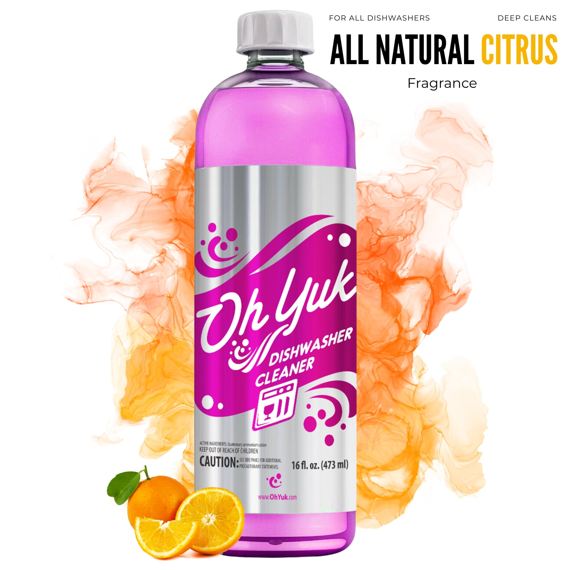 Oh Yuk Dishwasher Cleaner and Descaler For All Brands and Models, Natural Citrus Fragrance, Four Cleanings Per Bottle, Septic Safe, 16 Fl Oz