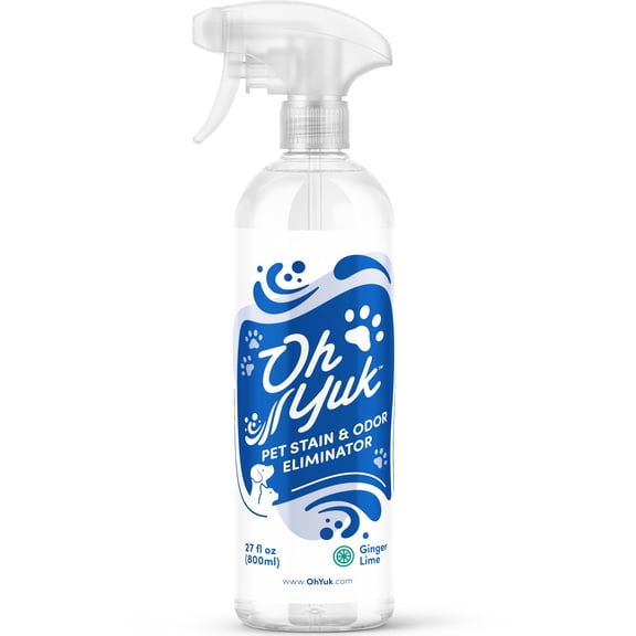 Oh Yuk Probiotics Pet Odor Eliminator and Stain Remover Spray  Dog & Cat Urine and Poop Odor Eliminator for Home, Pet Pee Smell Remover & Deodorizer  27 fl oz (Fresh Ginger Lime)