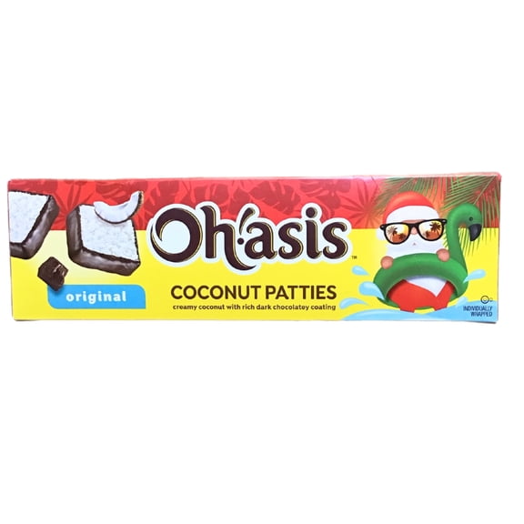 Oh!asis ORIGINAL COCONUT PATTIES CREAMY COCONUT WITH RICH DARK CHOCOLATE COATING 10.5 OZ INDIVIDUALLY WRAPPED