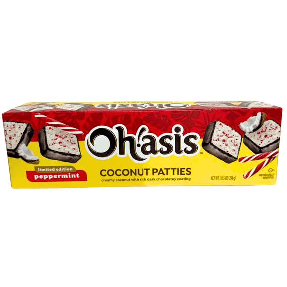 Oh!asis Peppermint Coconut Patties, Limited Edition Holiday Treats, 10.5 oz Box