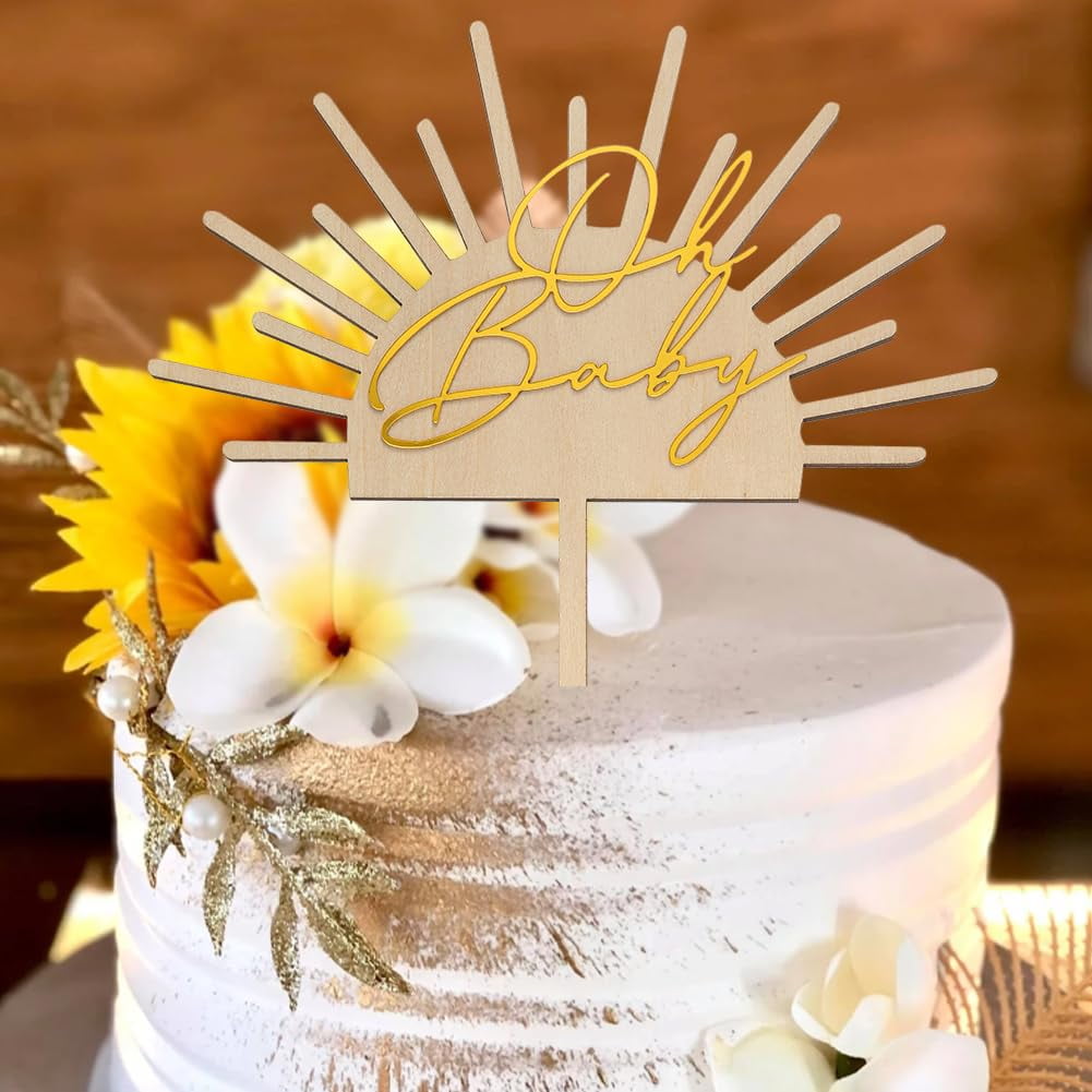 Goldenland Oh Baby Cake Topper Bois 5 Pièces, Oh Baby Décoration De Gâteau, Baby Cake Topper Décoration De Gâteau Pour Baby Party, Baby Shower Deko, Gender Reveal Partydeko Baptême D'enfant Décorer