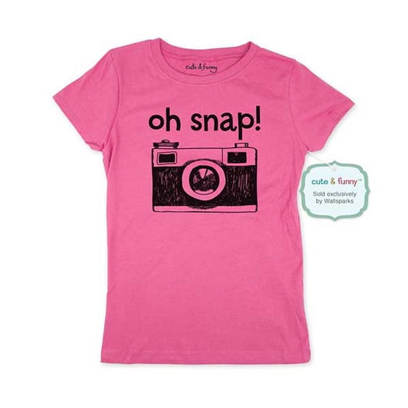 Oh snap! Camera - wallsparks Brand - Youth Young Girls Juniors Slim Fit Soft Tee Shirt - Fun Trendy Tee