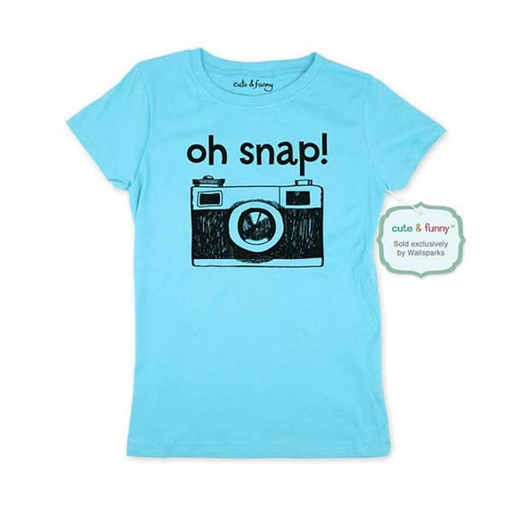 Oh snap! Camera - wallsparks Brand - Youth Young Girls Juniors Slim Fit Soft Tee Shirt - Fun Trendy Tee