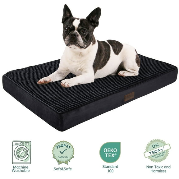 OhGeni Orthopedic Medium Dog Bed, Deluxe Cat Bed for Crates, Waterproof and Washable, 25D Egg Crate Foam Pad, 30" x 20", Black