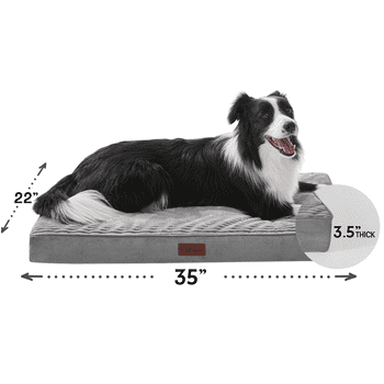 OhGeni 35in Orthopedic Waterproof & Machine Washable Dog Bed for Medium and Large Pets, Suitable for Crates, 25D Egg Crate Foam, Non-Slip Bottom & Removable Cover, Invisible Zipper(Gray)