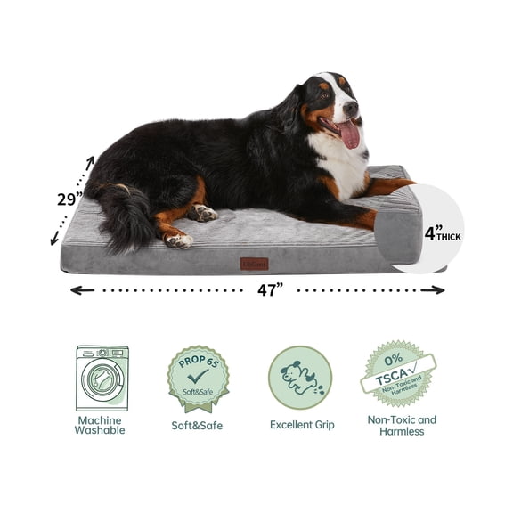 OhGeni Orthopedic Extra Large Dog Bed, Deluxe Pet Bed for Crates, Waterproof and Washable, 25D Egg Crate Foam Pad, 47" x 29", Gray