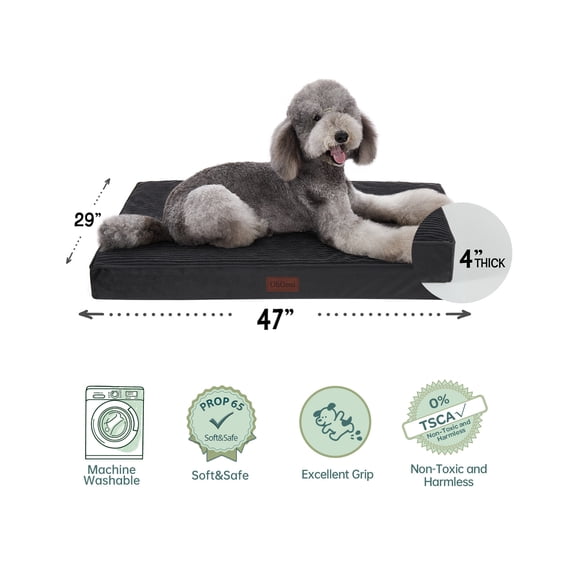 OhGeni Orthopedic Extra Large Dog Bed, Deluxe Pet Bed for Crates, Waterproof and Washable, 25D Egg Crate Foam Pad, 47" x 29", Black