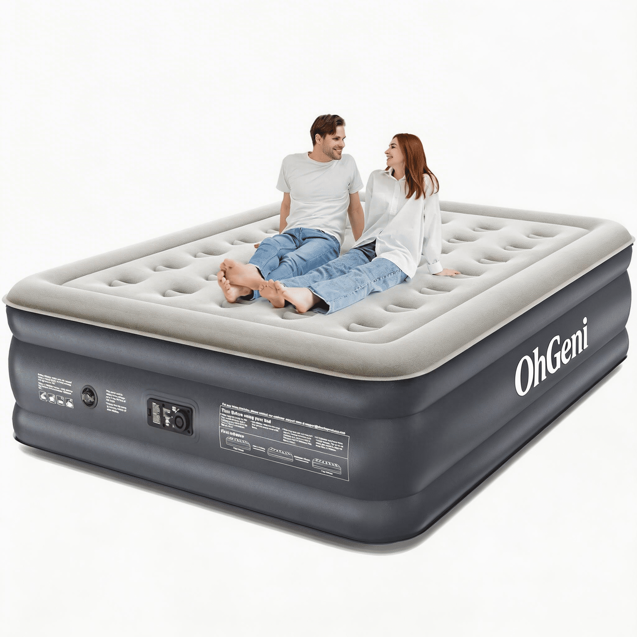 OhGeni Air Mattress Queen with Built-in Pump,18" Comfortable Blow Up Colchones Inflables Mattress for Home,Guests,Foldable,Portable Bed for Adults,Durable Airbed Supports Up to 600 lbs,Black