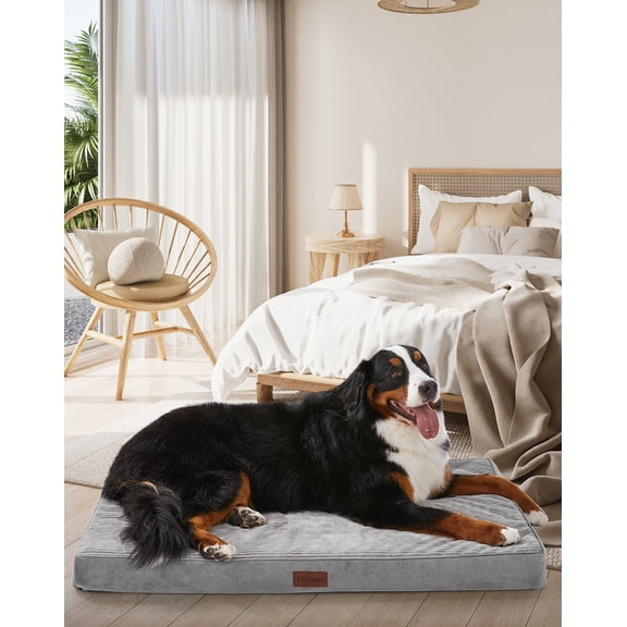 OhGeni Orthopedic Extra Large Dog Bed 47in, Deluxe Pet Bed for Crates, Waterproof and Washable, 25D Egg Crate Foam Pad Anti-Slip Sleeping Mat for All Size Pets Breeds, 47" x 29", Gray