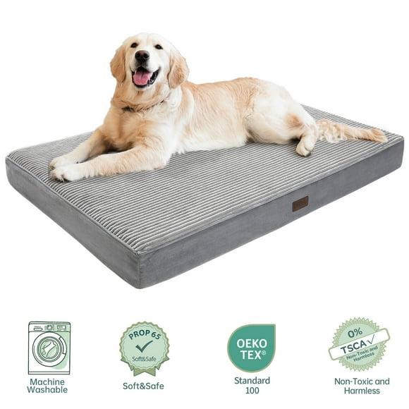 OhGeni Orthopedic Large Dog Bed 41in, Deluxe Pet Bed for Crates, Waterproof and Washable, 25D Egg Crate Foam Pad Anti-Slip Sleeping Mat for Large, Jumbo, Medium Dogs Breeds, 41" x 28", Gray