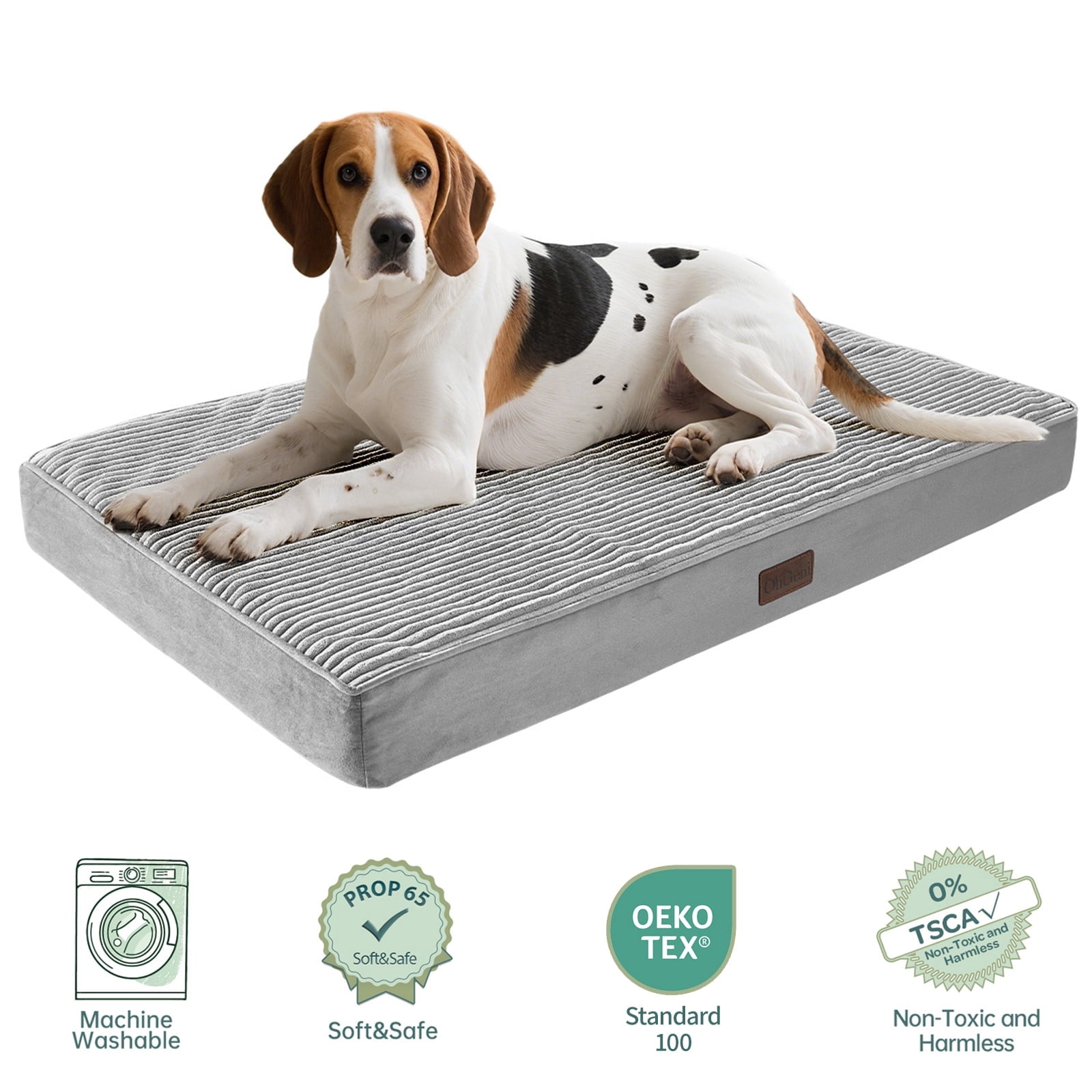 OhGeni Orthopedic Large Dog Bed 35in, Deluxe Pet Bed for Crates, Waterproof and Washable, 25D Egg Crate Foam Pad Anti-Slip Sleeping Mat for Cats Breeds, 35" x 22", Gray