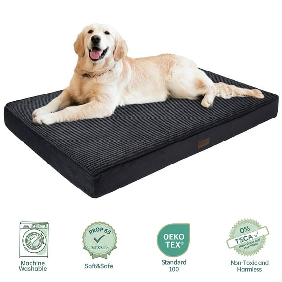 OhGeni Orthopedic Large Dog Bed 41in, Deluxe Pet Bed for Crates, Waterproof and Washable, 25D Egg Crate Foam Pad Anti-Slip Sleeping Mat for Large, Jumbo, Medium Dogs Breeds, 41" x 28", Black