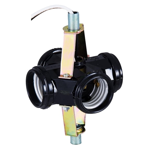 OhLectric 4 Light Cluster Socket - Medium Base - Multiple Incandescent Lamp Holder - Threaded Bottom and Top Bracket -  IP Male Lamp Holder Bracket - 660 Watt - 250V - UL Listed, Black - OL-44876