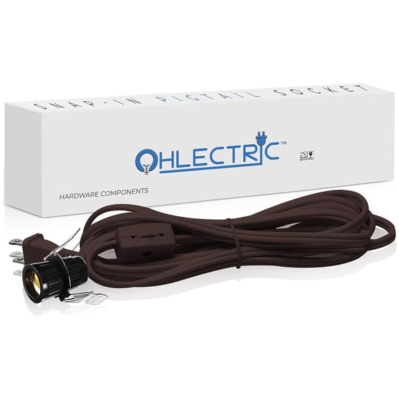 OHLECTRIC Extension Cord Set with Switch, Socket & Plug, Snap-in Pigtail Socket, Candelabra Base Compatible, on/off Control, Brown, OL-39933