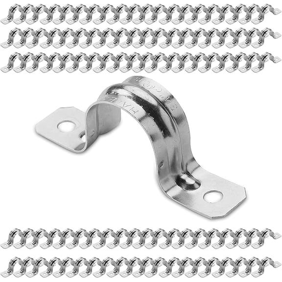 OhLectric 1/2 inch Two-Hole Rigid Pipe Strap, Zinc-Plated Steel, Reinforced Rib, Corrosion Resistant, Easy Installation, Pack of 100