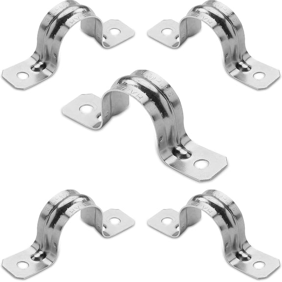 OhLectric Rigid Two-Hole Pipe Strap, 2 in., Zinc-Plated Steel, Reinforced Rib, Corrosion-Resistant, Heavy-Duty Pipe Clamp, Pack of 5