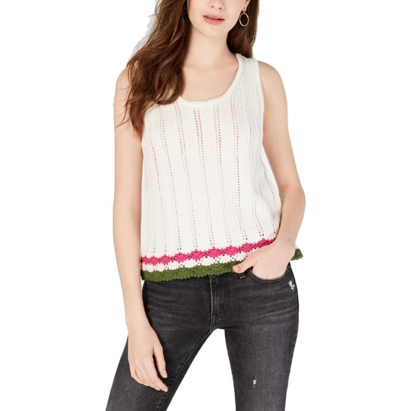 OhMG! Womens Juniors Crochet Striped Tank Top Sweater Ivory L