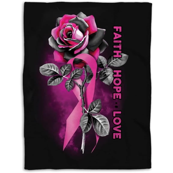 OhaPrints Breast Cancer Awareness Faith Hope Love Pink Rose Get Well Soon Gift Soft Sherpa Throw Blankets Cozy Fuzzy Fleece Throws for Tv Sofa Couch Comfy Fluffy Blanket 50X60