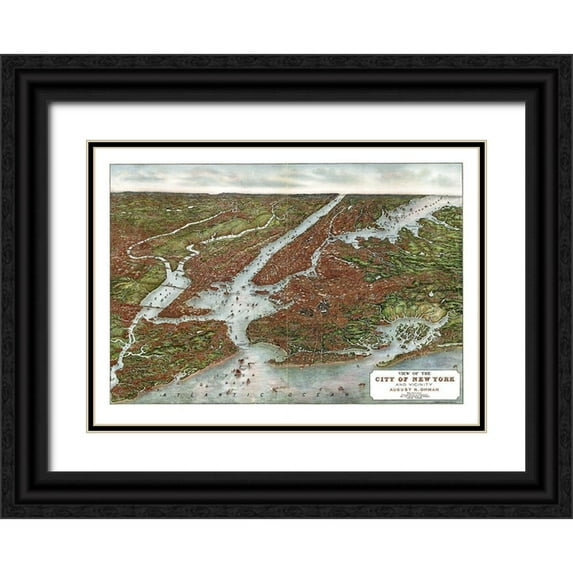 Oham 14x11 Black Ornate Wood Framed with Double Matting Museum Art Print Titled - New York - Oham 1907