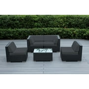 Ohana 5 Piece Outdoor Wicker Patio Furniture Sectional Conversation Set - Black Wicker