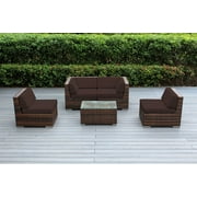 Ohana 5 Piece Outdoor Wicker Patio Furniture Sectional Conversation Set - Mixed Brown Wicker