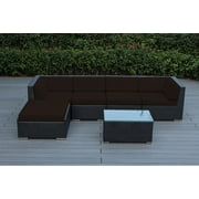 Ohana 6 Piece Outdoor Wicker Patio Furniture Sectional Conversation Set - Black Wicker