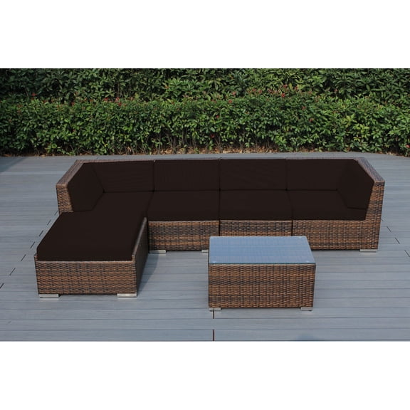 Ohana 6 Piece Outdoor Wicker Patio Furniture Sectional Conversation Set - Mixed Brown Wicker