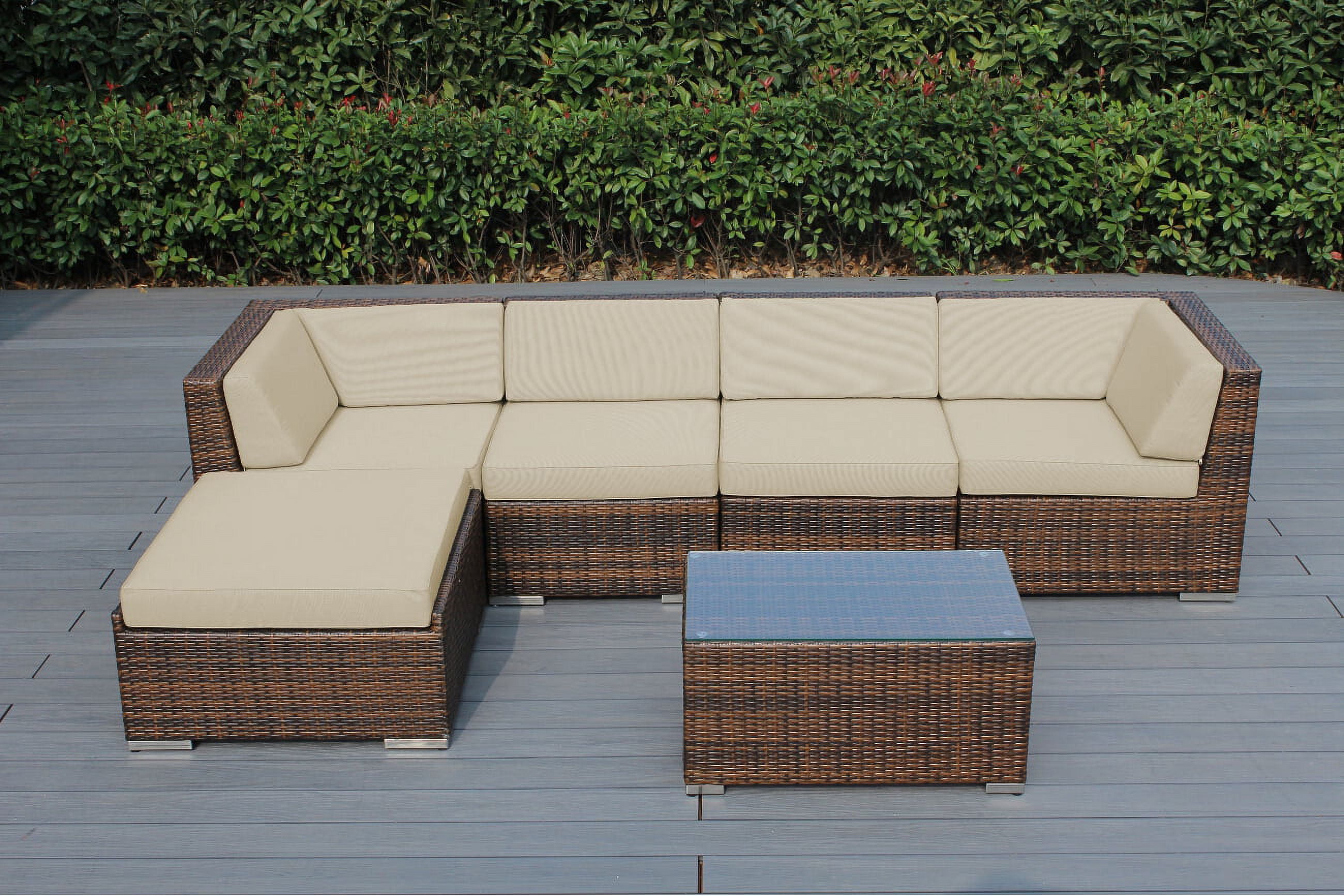 Ohana 6 Piece Outdoor Wicker Patio Furniture Sectional Conversation Set