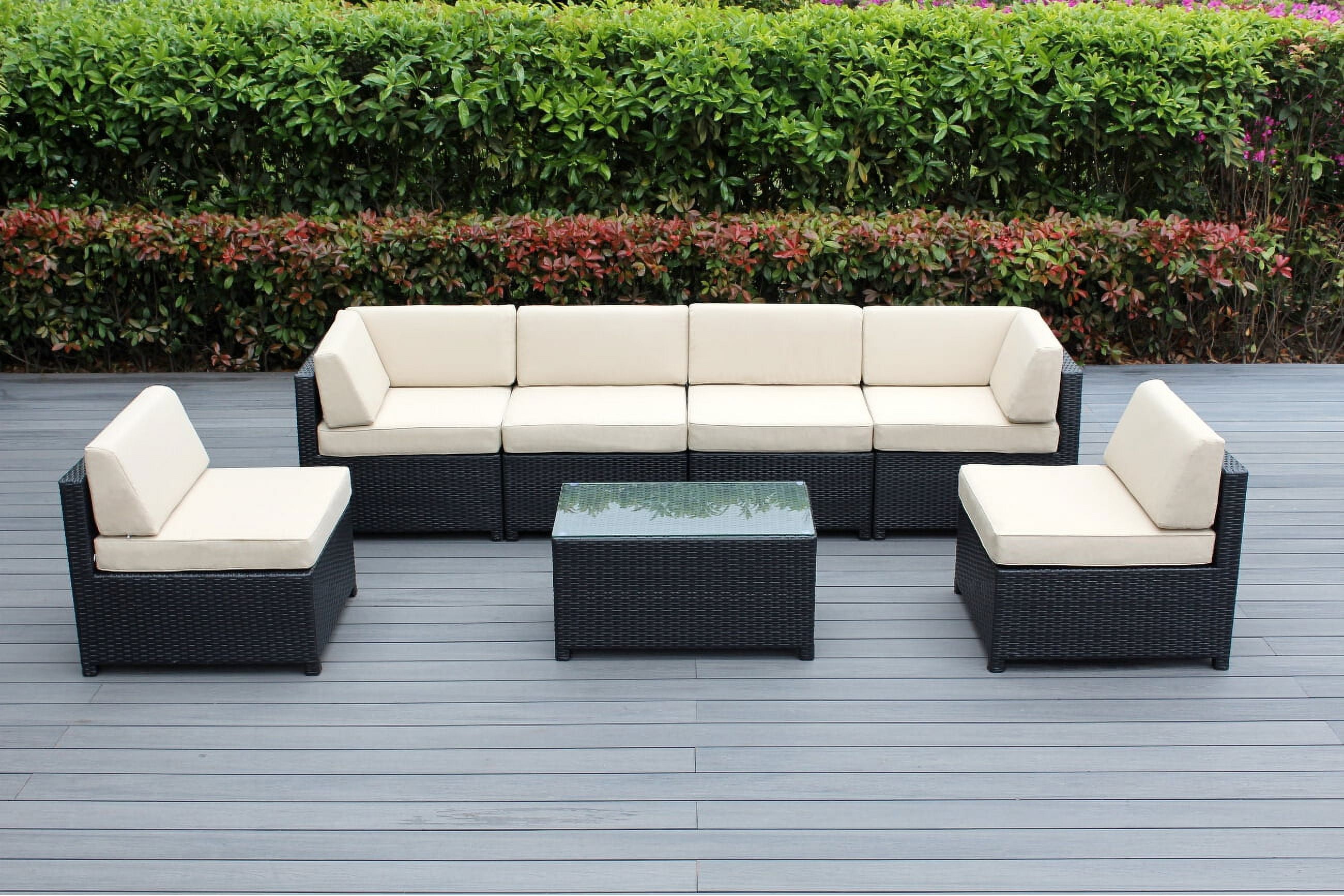 Ohana 7 Piece Outdoor Wicker Patio Furniture Sectional Conversation Set Black Wicker Walmart