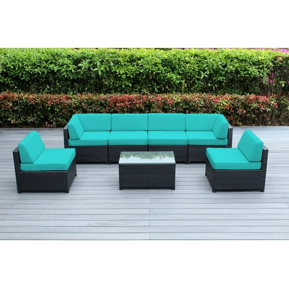 Ohana 7 Piece Outdoor Wicker Patio Furniture Sectional Conversation Set - Black Wicker
