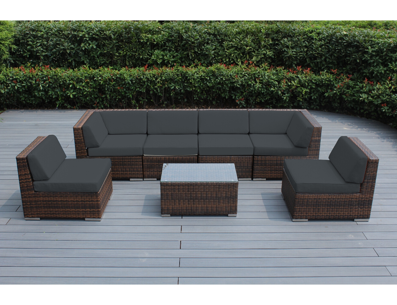 Ohana 7 Piece Outdoor Wicker Patio Furniture Sectional Conversation Set