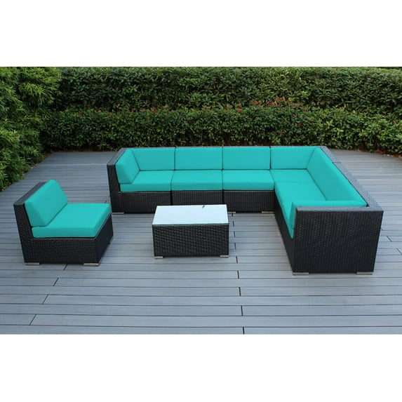 Ohana 8 Piece Outdoor Wicker Patio Furniture Sectional Conversation Set - Black Wicker