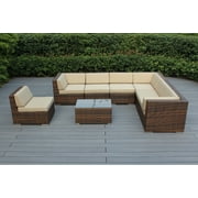 Ohana 8 Piece Outdoor Wicker Patio Furniture Sectional Conversation Set - Mixed Brown Wicker