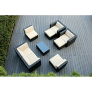 Ohana 9 Piece Outdoor Wicker Patio Furniture Sectional Conversation Set - Black Wicker
