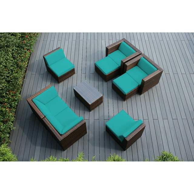 Ohana 9 Piece Outdoor Wicker Patio Furniture Sectional Conversation Set - Mixed Brown Wicker